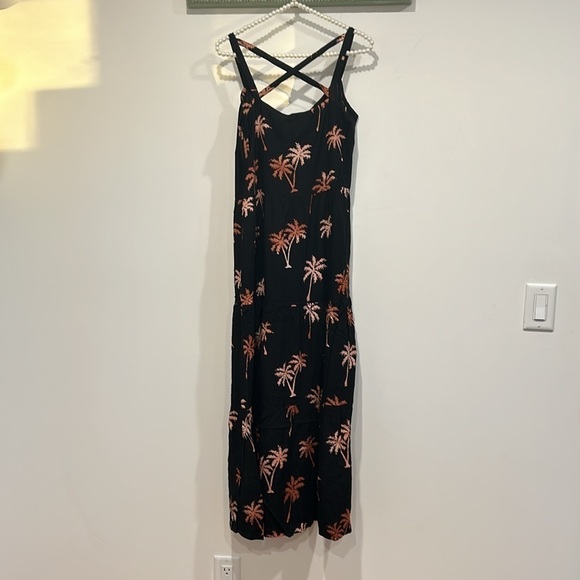 Sugarhill Brighton Tara batik tiered midi sundress black, palm tree print 6 new - Picture 9 of 9